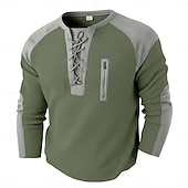  Men's Waffle T-shirt T Shirt Long Sleeve Round Neck Lace Up Neck Fall Fall & Winter Solid Color Color Block Traditional / Vintage Casual Drawstring Home Outdoor Sports & Outdoor Light Blue Black White