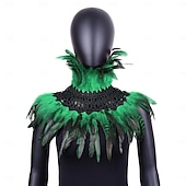 billiga Tillbehör-Karnival 2026 Rio Karnival Samba Tillbehör Kvinnors Tealfjäder Cape Sjalkappa med Svart Spets Choker Brasilien Festival Uppträdande Kostym
