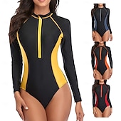 abordables Rash Guards de Una Pieza-Mujer Traje de baño Anti UV Retazos Cremallera delantera Protección solar UV UPF50+ Secado rápido Manga Larga Body Traje de baño Surf Playa Deportes acuáticos Verano