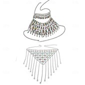 cheap Tops &amp; Sets-Samba Dancewear Iridescent Gem Gold Chain Belly Dance Setl Performance Costume