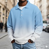 tanie Męska koszulka polo geometryczna-Męskie Gradient Koszulki polo waflowe Długi rękaw Koszulki polo Klapa Codzienny Szkoła Athleisure Dzienne zużycie Druk 3D Wiosna Jesień Zima Czarny Granatowy Błękit nieba