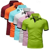 cheap Men's Classic Polo-6PCS Men's Polo Golf Shirt Casual Sports Classic Short Sleeve Basic Solid Color Plain 6-Piece Multi-pack Summer Spring All Seasons Regular Fit Polo
