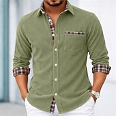 economico Camicie eleganti da uomo-Per uomo Camicia Camicia elegante Camicia di Velluto a Coste Camicia con Bottoni Plaid Casuale Quotidiano Nero Blu marino Arancione Verde Manica Lunga Collo ripiegato Tutte le stagioni Abbigliamento