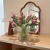 お買い得  人工植物と造花-人工チューリップ20個 - リアルなピンク、黄色、白、オレンジのフェイクチューリップ。サイズは15.35インチ。プラスチック製。自宅、オフィス、結婚式、母の日、イースター、クリスマスに最適です。