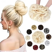 baratos Puxos-aplique de cabelo coque bagunçado, ondulado e cacheado, scrunchie volumoso, penteado elegante com coque alto para mulheres e meninas, castanho escuro