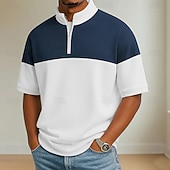  Per uomo Polo Casuale Ferie Colletto Mao Manica Corta Essenziale Moderno Plaid Blocco di colori Blocco di colore Bottoni Blu Nero Giallo Blu marino Grigio Polo