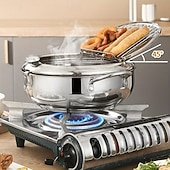 voordelige Kookgerei-Friteuse van 304 roestvrij staal met temperatuurregeling, multifunctionele oliebesparende frituurpan met uitneembaar filtermandje, universele voet voor gasfornuis &amp;inductiekookplaten, frituurpan van