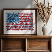  Stampa della bandiera americana rustica floreale - Arte murale patriottica ad acquerello decorazione da fattoria in stile cottagecore pittura botanica festiva