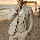economico Abiti casual-Uomo Completi in Lino Matrimonio in Spiaggia Matrimonio primaverile Nero Bianco Primavera &amp; Estate Tuta Bavero classico Moda Affari Tinta unita Vestibilità aderente 3 pezzi Monopetto Due Bottoni
