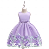 economico Vestiti per serate-Bambini Ragazze Vestito da Festa Tinta unica Senza Maniche Compleanno festa di Natale Ricamato Principessa Dolce Poliestere Midi Vestito da Festa Estate Primavera 4-12 Anni Giallo Rosa Azzurro cielo