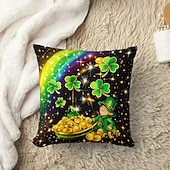  St. Patrick's Day Shamrock Casual Throw Pillow Cover 18x18 Inch, Green Decorative Cushion Case for Sofa Home Decor