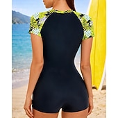 preiswerte One Pieces Rash Guards-Damen Regulär Anti UV Shirt Badeanzug Badeanzüge Blumenmuster Tropisch Reißverschluss UV Schutz Elastisch Kurzarm Bademode Badeanzug Surfen Tauchgerät Schwimmen Sommer