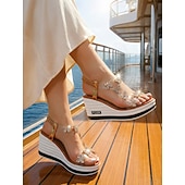 abordables Mujeres-Sandalias de cuña brillantes para mujer: zapatos cómodos y elegantes para vacaciones en islas y cruceros.