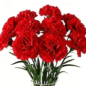 economico piante e fiori artificiali-Bouquet di 15 garofani rossi vivaci - calda composizione floreale artificiale - fiori finti per la casa, adatti per matrimoni, uffici, decorazioni natalizie, San Valentino, festa della mamma,