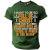  Biblia Zabawny Chrześcijański Religijny Męski T-shirt Chcę być tak pełen Chrystusa że jeśli komar mnie ugryzie odfrunie śpiewając że jest moc w krwi Grafika Faith Koszulka Odzież
