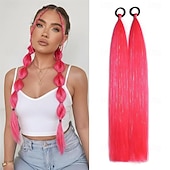 baratos Rabos-de-Cavalo-2 mechas de cabelo colorido, 66 cm (26 polegadas), para crianças e mulheres, aplique de rabo de cavalo liso e macio com elástico.