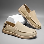 cheap Slip-On Casual Shoes-Men's Beige Canvas Slip-On Shoes, Soft Lightweight Construction, Minimalist Casual Style, Suitable for Everyday Wear, Travel &amp; Leisure
