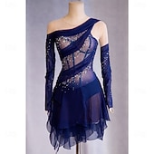 halpa Taitoluistelupuvut-Taitoluistelupuku Naisten Luistimet Hameet Laivasto Tilkkutäkki Epäsymmetrinen helma Elastinen Kouluts Kilpailu Luisteluasu Klassinen Kristalli / Strassi Pitkähihainen Luistelu Taitoluistelu