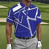 cheap Men's Golf Polo-Men's Geometic Golf Sports Polo Shirts Short Sleeve Polo Shirts Collared Shirts Casual Athleisure Buttons Spring &amp; Summer Blue Red Purple