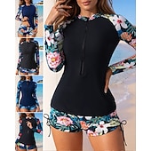abordables Rash Guards de Una Pieza-Mujer Camiseta Protección Solar Surf Traje de baño 2 Piezas Tropical Boyleg Protección UV Secado rápido Elástico Manga Larga Bañadores Traje de baño Surf Playa Natación Verano