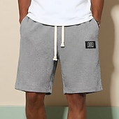 cheap Casual Shorts-Men's Waffle Waffle Shorts Shorts Casual Shorts Elastic Waist Textured Plain Comfort Breathable Knee Length Casual Outdoor Beach Vacation Fashion Light Green Navy Blue Micro-elastic