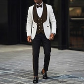 رخيصةأون بدلات الحفلات-ملك الرجال توكسيدو بدلات الحفلات زفاف الشاطئ حفل زفاف ربيعي وردي بلاشيهغ عنابي للربيع والصيف بدلة فتحت الصدر عريضة موضة كاجوال بقع قياس نحيل 3 قطعة مجموعة زر واحد صدر واحد