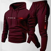 Недорогие спортивные костюмы-Муж. Спортивный костюм из двух частей Спортивные штаны Толстовка с капюшоном с карманом Однотонный Наборы одежды Наступила зима Темно-серый Темно-синий Тренажерный зал Пешеходный туризм Разрабатывать