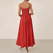 tanie Biała sukienka-Damskie Sukienka midi Letnie sukienki Sukienka na ramiączkach Moda Nowoczesny Na zewnątrz Urlop Wyjściowe Regularny Równina Bez rękawów Paski Niebieski Czarny Biały Rumiany róż Lato Wiosna