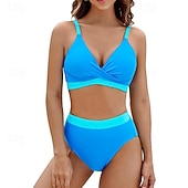 お買い得  サーフィンタンクiniとビキニ-女性用 標準 サーフィン用タンキニ＆ビキニ 水着 2個 カラーブロッキング オープンバック UVプロテクション 弾性ある ノースリーブ スイムウェア サーフィン 潜水 水泳 夏