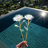 baratos Dia dos Namorados-Rosa de cristal, presente premium para o Dia dos Namorados, rosa artesanal com pétalas de cristal para um presente romântico.