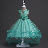 abordables Robes de Fille de Fleurs-Robe de Demoiselle d'Honneur Fille Fille Robe de soirée Tenue de mariage Soirée Mariage Formel Élégant Mode Beau Maille Fleuri Sans manches Col Rond Gris bleu marine 4 ans et +