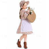  250° anniversario USA 19° secolo anni 1800 Abito da prateria Set cuffia e grembiule Lunghe Ragazza pioniera Coloniale Pioniere Guerra rivoluzionaria Floreale Costume Ragazze Halloween Carnevale 4