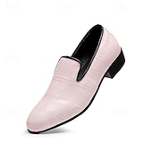 abordables Mocasines-Mocasines de vestir para hombre en rosa claro con relieve de cocodrilo, diseño minimalista sin cordones, estilo elegante y refinado, ideales para bodas y ocasiones formales.