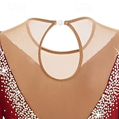 cheap Figure Skating Dresses-Red Rhinestone Figure Skating Dress for Women &amp; Girls – Long Sleeve Mesh Competition Costume with V Open Back and Flowy Asymmetrical Skirt