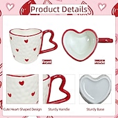 voordelige Mokken &amp; Bekers-Hartvormige koffiemok van 295 ml – schattige keramische mok met hartje als accent, perfect voor Valentijnsdag, bruiloften, jubilea, romantische cadeaus, koffie, thee, warme chocolademelk, en als