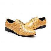 economico Scarpe Derby-scarpe eleganti da uomo con stampa coccodrillo gialla, design in similpelle con lacci, stile lussuoso e distintivo, adatte per eventi formali e occasioni speciali
