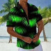 economico Piante tropicali-Per uomo Foglia di palma Piante Tropicali Camicia Camicie hawaiane Camicia Aloha Manica Corta Hawaiano Vacanza Ferie Estate Collo ripiegato Stampa 3D Una tasca anteriore Camicia tipo lino Blu Viola