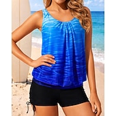 preiswerte Surfen Tankinis &amp; Bikinis-Damen Geraffter Tankini 2 Teile Tropisch UV Schutz Elastisch Ärmellos Bademode Surfen Strand Schwimmen Sommer