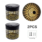 baratos Candeeiros Luzes de Exterior-Conjunto de 2 luminárias solares de parede com projeção em metal vazado, com design mandala, classificação IP44 de resistência à água, luz branca quente, ideais para jardim, pátio, cerca, caminho,