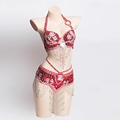 Недорогие Верх и комплекты-Сумка для танцев самба набор для танца живота с цепочкой из бисера и бахромы глубокого синего цвета костюм для выступлений