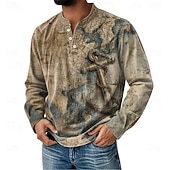 economico Vintage e retrò-Per uomo Grafico Vintage Maglia Henley Manica Lunga Moda Carino Quotidiano Casuale Ferie Primavera Primavera &amp; Autunno Tutte le stagioni Rosa Verde Cachi Blu scuro Henley Maglietta Henley