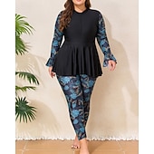 Недорогие Рашгард One Pieces-Жен. Стандартный Рашгард Купальные костюмы больших размеров Танкини и бикини для серфинга тропический Застегнуться УФ-защита Эластичный Длинный рукав Купальники Серфинг Дайвинг Плавание Лето