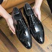 preiswerte Derby Schuhe-Schwarze Herren-Hochzeitsschuhe aus Kunstleder mit Lackfinish – luxuriöse Hochzeitsschuhe für Bräutigame und festliche Anlässe