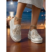 voordelige Vrouwen-Met parels versierde bruidssneakers voor dames - elegante instapschoenen met strass steentjes voor strandbruiden