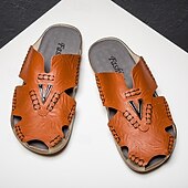economico Sandali casual-sandali da uomo in similpelle marrone, tomaia cucita a mano, plantare comodo, stile casual rilassato, adatti per il tempo libero estivo e per l'uso interno