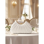 ieftine Nuntă ACC-clutch elegant din catifea plisata verde cu maner inel auriu - geanta de seara de dama, perfecta pentru nunti, petreceri si evenimente formale