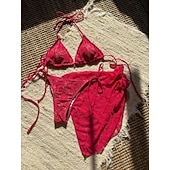 preiswerte 3-teiliges Bikini-Set-Damen Badeanzug Bikini Dreiteilig Rock Bademode Schlank Rückenfrei Urlaub Strandbekleidung Einfarbig Neckholder Ärmellos Badeanzüge