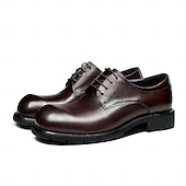 cheap Classic Dress Shoes-Men's Dark Brown Leather Lace-Up Shoes – Elegant Faux Leather Wedding Footwear for Formal Ceremonies