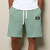 cheap Casual Shorts-Men's Waffle Waffle Shorts Shorts Casual Shorts Elastic Waist Textured Plain Comfort Breathable Knee Length Casual Outdoor Beach Vacation Fashion Light Green Navy Blue Micro-elastic