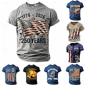 ieftine Tricouri 3D Bărbați-4 iulie 2026 Ziua Memorială de 250 de ani tricou bărbați 3D imprimat cu steagul SUA gât rotund mânecă scurtă de zi cu zi